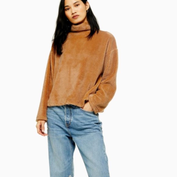 Topshop Tops - TOPSHOP Teddy Fleece Funnel Neck Top